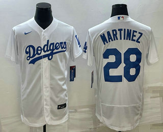 Mens Los Angeles Dodgers #28 JD Martinez White Flex Base Stitched Baseball Jersey